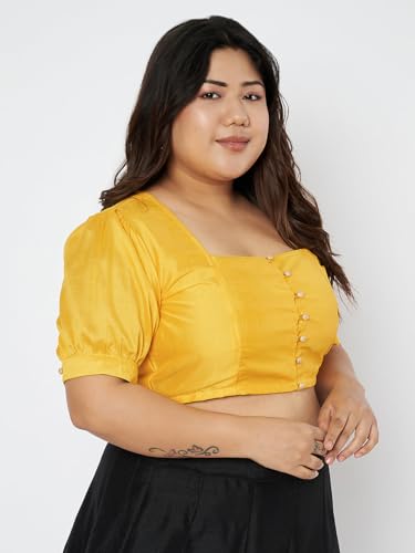 Image of studio rasa Women's Plus Size Silk Blend Button Down Crop Top for Wedding Festive Party