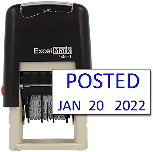 Posted - ExcelMark Self-Inking Rubber Date Stamp - Compact Size - Blue Ink