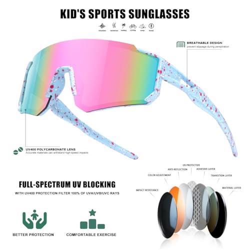 Image of SEKKAF Kids Sunglasses Youth Baseball Sunglasses for Boys Girls Softball Sports Sun Glasses UV Protection
