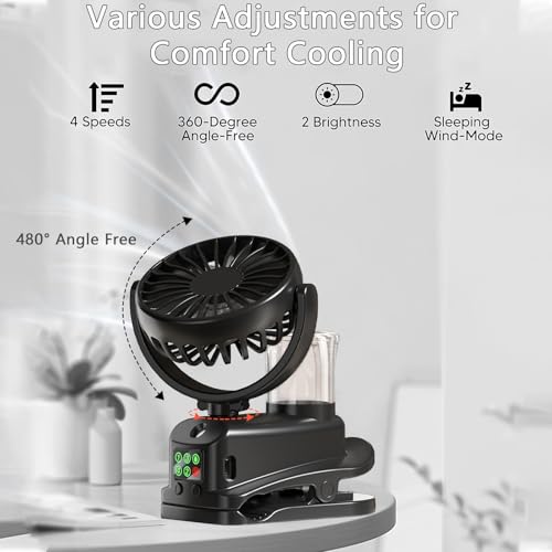 Mini ventilateur brumisateur portable à clipser USB noir - 5