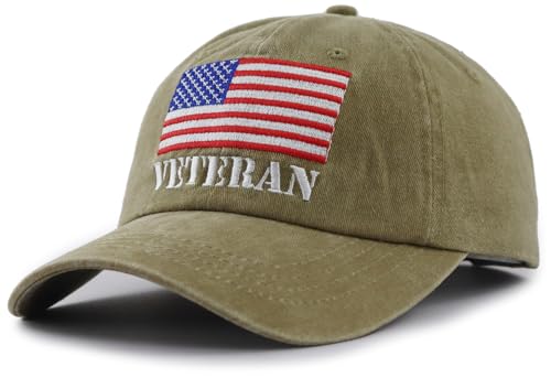 Image of American Flag Veteran Hats for Men Women, Adjustable Embroidered Cotton Army Military Baseball Cap