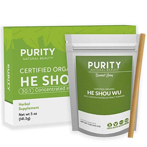 Certified Organic He Shou Wu - Large 5oz Bag of 30:1 Concentrated He Shou Wu Organic Extract Plus Free Bamboo Straw