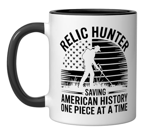 Detectorist Relic Hunting Metal Detecting Ceramic Mug, Black/White