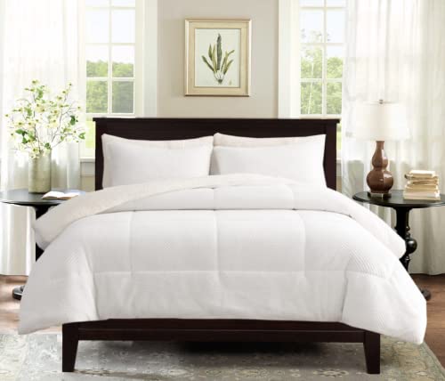 SLEEPBELLA Fleece 3pcs White Queen Comforter Sets, Soft Velvet Microfiber Inner Fill Down Alternative Bedding Set