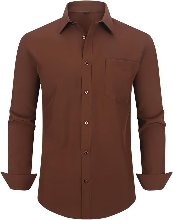 Men's Dress Shirts Long Sleeve Button Down Shirt Business Formal Stretch Shirt Regular Fit with Pockets