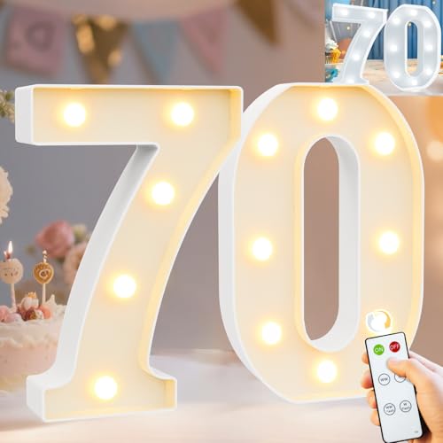 Image of Pooqla 70th Birthday Decorations for Women Men, Decorative Marquee Numbers with Remote, Light Up 70 Sign for Party Backdrop 70th Wedding Anniversary Decor, Warm White and Cool White Number 70