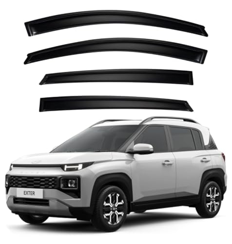 Image of Premium Smoke Car Door Visor Front+Rear Sun /Rain Guard Outside Mount Tape-On Window Visors Compatible with Hyu-ndai Exter (2025-2026)