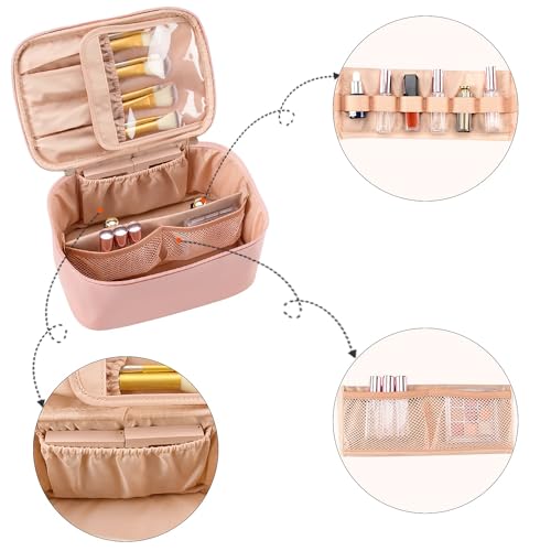 Travel-Makeup-Bag-Portable-Cosmetic-Bag-with-Makeup-Brush-Organiser-Large-Capacity-Make-up-Case-Water-Resistant-Toiletry-Bag-for-Women-Travel-Essentials-Pink