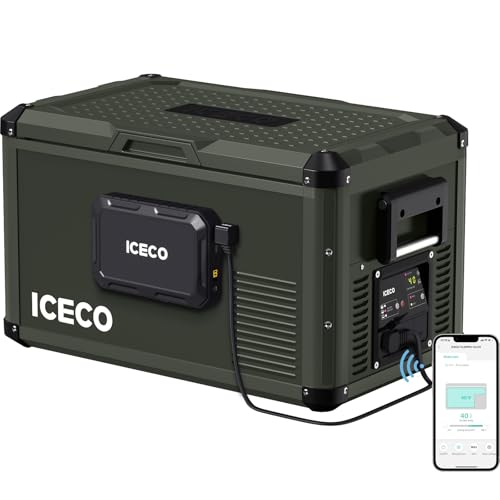 Image of ICECO VL35 ProS 12V Refrigerator, 35 Liters Portable Fridge Powered by SECOP, Multi-directional Lid, Dual USB & DC 12 /24V, AC 110-240V, 0℉-50℉, for Outdoor, Car, Travel (VL35 ProS Olive Green+Battery)