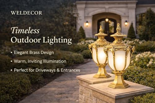 Image of Weldecor Outdoor Main Gate Pillar Light & Boundary Wall Lamp for Home and Villa, Antique Waterproof & Rustproof Set of 2, LED Compatible, Aluminium Die Cast Lamp Post for Resort & Hotel Compound Wall