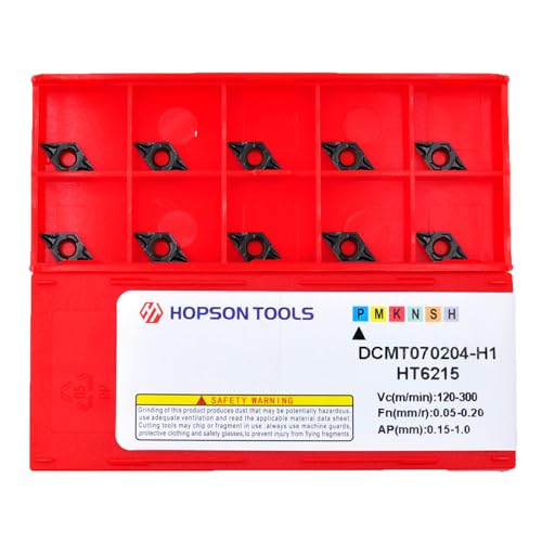 Hopson Tools Hartmetall-Drehplatte DCMT070204-H1 für die Fertigbearbeitung von Stahl - TiN-beschichtet, 10 Stück