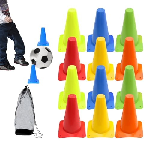 Plot de football pour s'entraîner en famille au parc ou au gymnase - Kit de 12 cônes