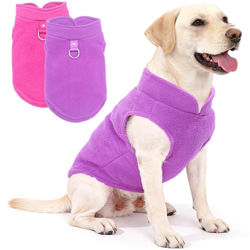 Image of 2 Pack XXL Dog Sweater, Fleece Dog Sweaters for Medium Large Dogs with Leash Ring Winter Warm Pet Sweater Thick Clothes Coat for French Bulldog, Dachshund (Pink,Purple, XX-Large)