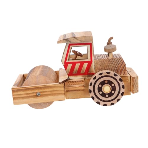 healvian 木製ローラートラック模型 精巧なディテールの卓上装飾品 小型で省スペース インテリアに 事務所や書店に適用 贈り物にも