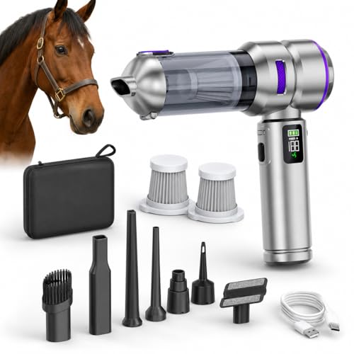 Equestrian Cordless Vacuum & Air Duster – 4-in-1 Portable Stable Cleaner for Tack Room, Horse Trailer, Saddle Pads, Horse Hair, Hay Dust & Barn Debris, LED Display, Storage Case, Type-C Rechargeable
