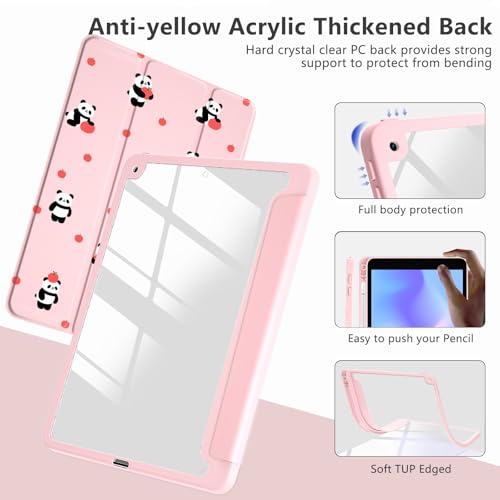 Coque iPad 5e/6e génération Apple Panda Rose - Étui transparent avec porte-crayon
