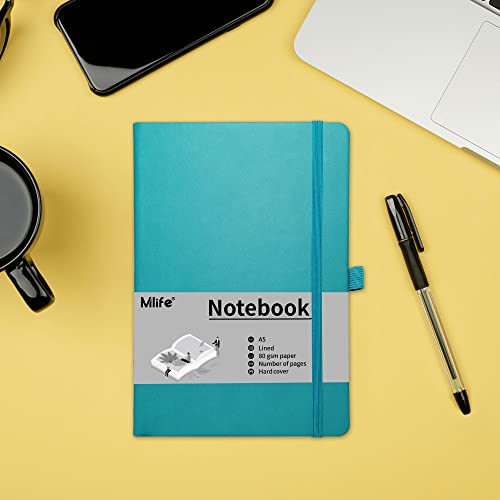 Mlife A5 Notatnik w linie-2 Pack,80 GSM Gruby papier z 192 stronami, Notatnik z twardą okładką PU z wewnętrzną kieszenią, Elastyczna opaska, Notatniki do pisania w biurze, szkole, domu i firmie