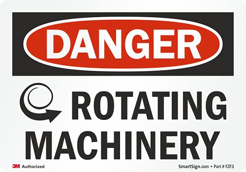 SmartSign 3.5 x 5 inch “Danger - Rotating Machinery” OSHA Label, 5.5 mil Laminated Vinyl, 3M Engineer Grade Reflective Material, Red, Black and White