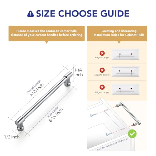 Image of Ravinte 2 Pack 6-1 /4 Inch Hole Center Solid Kitchen Cabinet Handles Polished Chrome Dresser Pulls Cabinet Drawer Pulls for Kitchen Cupboard Hardware