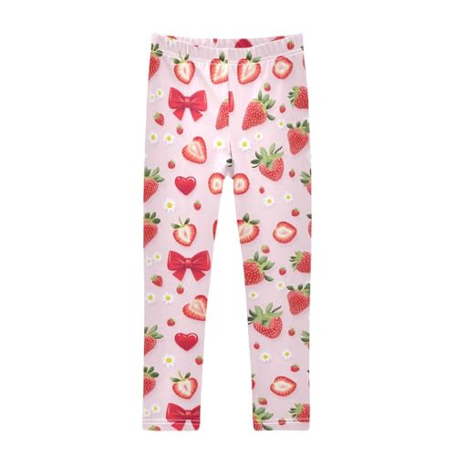 Strawberry with Daisy Girls Leggings Athletic Pants Tights Stretch Bottom