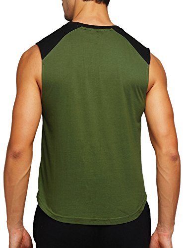 Image of GRITSTONES Olive Green /Black Round Neck Sleeveless Vest (t Shirts)