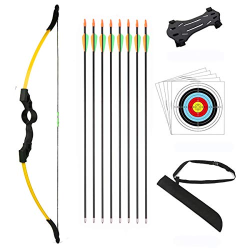 DOSTYLE Outdoor Youth Recurve Bow and Arrow Set with Quiver Children Junior Archery Beginner Longbow Training for Teen Teams Game Gift (Yellow)