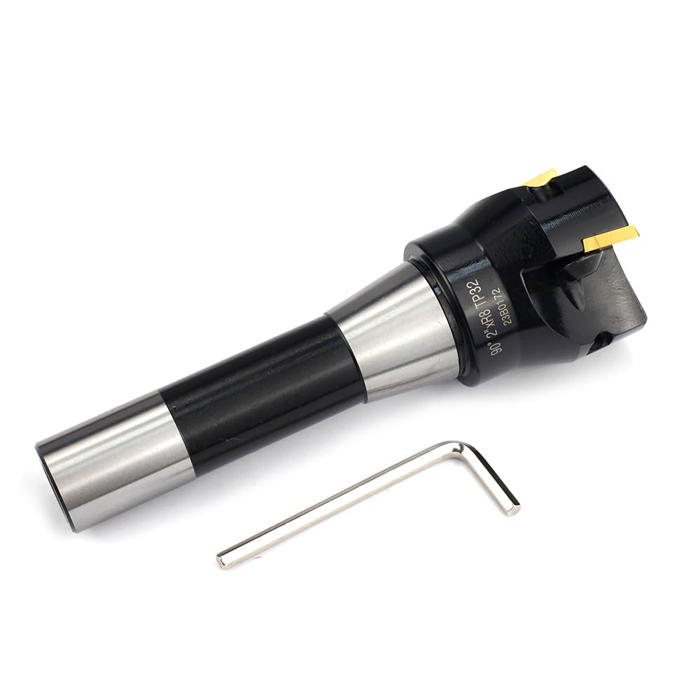 Indexable End Mill with 3 Pcs TPCN32PDTR Tpg32 Carbide Inserts, 2" Cutting Diameter, 6" Overall Length, 90 Degree, R8 Shank, TP32, 3 Flutes