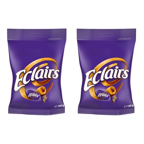Chocolate Eclairs Toffee Sweets (2 x 130g Bags) – Chewy Caramel Toffees with Soft Chocolate Centre – Gift Bag Sweets & Snack-Sized Treats
