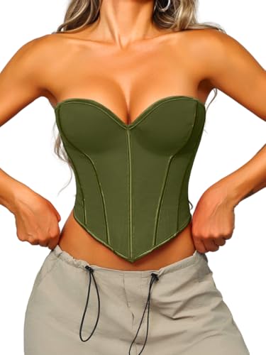 Image of ChiaoLezhee Heart Corset Top For Women, Sexy Concert Outfits Going Out, Strapless Crop Top, Overbust Bustier