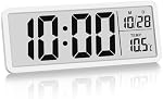 Large Digital Wall Clock Battery Operated – Temperature Display, 12/24 Hour Format – Desk Clock for Living Room, Bedroom, Office, School – White