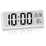 Reviday Large Digital Wall Clock Battery Operated – Temperature Display, 12/24 Hour Format – Desk Clock for Living Room, Bedroom, Office, School – White