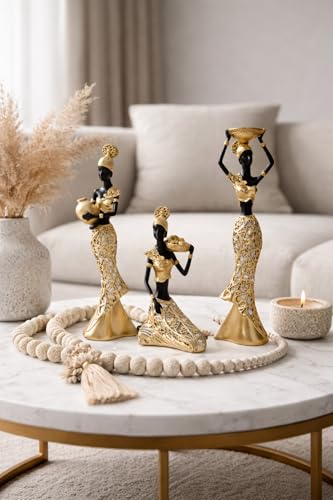Image of Vibrant Beautiful Finish Uniquely Hand Crafted Home Decor African Tribal Women Art Piece (African Lady Working Set of 3)
