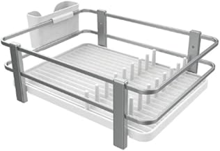 رف حمل أطباق من بريمانوفا مصفاة ألومنيوم الستانلس حامل أدوات المطبخ مع حواجز عالية للمقالي والحلل ومسند ملاعق قابل للتعديل يحمل 8 أبيض