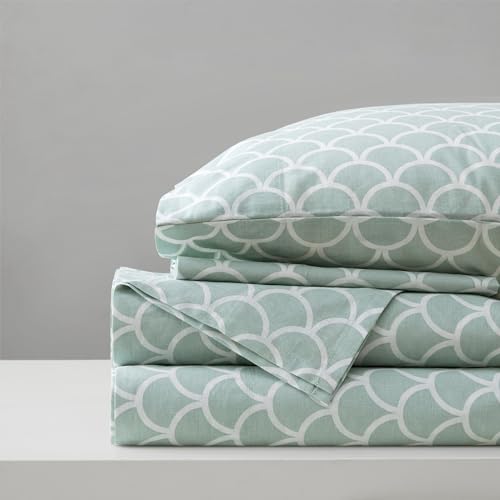 Comfort Spaces 100% Cotton Sheet Set Breathable, Lightweight, Soft with 12" Elastic Pocket Fits up to 14" Mattress, All Season Cozy Bedding, Matching Pillow Case, Twin Scales 3 Piece