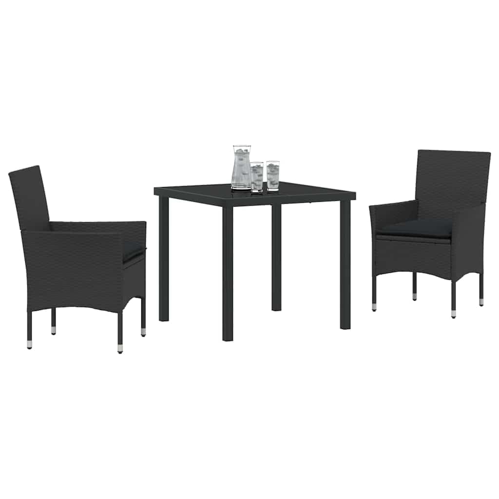 Ensemble de jardin moderne en polyrotin noir résistant avec mobilier léger