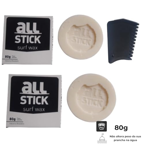 Parafina Surf All Stick 80g - Kit com 5 und + 1 Raspador (Água Morna: 20C° e 25C°)