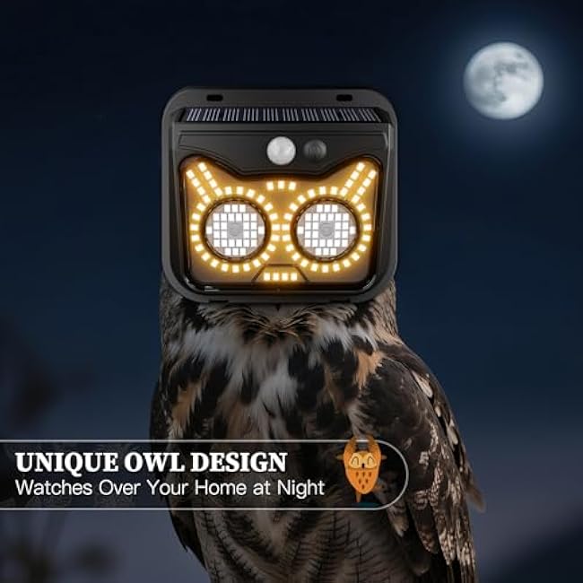 Solar Motion Sensor Lights Outdoor, Owl Shaped Warm White Waterproof Solar Powered Wall Lights, 3 Lighting Modes Security Flood Lights for Outside Deck, Fence, Yard, Garden, Step, Porch, Door -6 Pack
