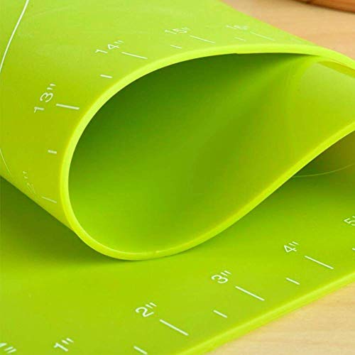 Image of Lukzer Baking Mat with Measurements for Fondant Dough Pastry Roti Chapati & Pizza | Non-Stick Reusable Silicone Kneading & Rolling Sheet Easy to Clean Food Grade 50 x 40 cm (Green)