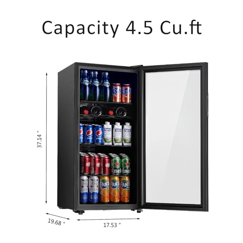 Image of Saeoola Beverage Refrigerator, 4.5 Cu.ft Mini Fridge with Double Glass Door, Cooler for Soda, Beer or Wine for Home, Office or Bar with Adjustable Removable Shelves (Black)