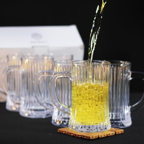 Image of Melbify Beer Mug | 550 ml | Set of 6 | Ribbed Design | Mug with Handle | Classic Beer Glasses | Premium | Heavy | Perfect for Beer, Cider,Cocktails,Mocktails | Gift Set