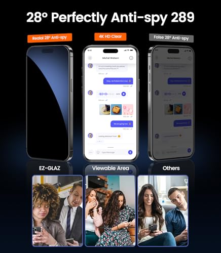 Image of EZ-GLAZ-4 Pack for iPhone iPhone 14 Pro Privacy Screen Protector[6.3 inch] 9H+ Hardness 12FT Military Grade Shatterproof Long Durable Tempered Glass Film with Flawless Fit Box,Scratch Resistant