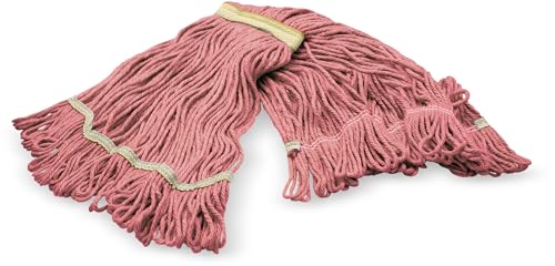 Image of SPARTA Flo-Pac Acrylic Mop Head, Loop-Ended, Narrow Band with 1 inch Yellow Band for Organized Cleaning, Small, Red (Pack of 3)
