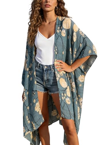 Image of Breezy Lane Women's Kimono Cardigan Summer Swimsuit Coverups Beach Cover Up with Floral Print for Vacation
