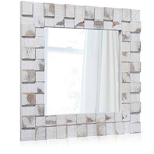 Rustikaler Wandspiegel quadratischer Holzrahmen 43,5 cm Bauernhausspiegel...