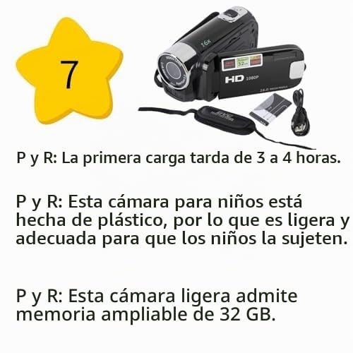 Videocámara con Cámara de Video, 16x 1080P 30FPS Vlogging Camera Recorder con Pantalla Giratoria TFT de 2,7 Pulgadas, Luz de Relleno, Altavoz Integrado, Compatible con 32 GB, para (Negro)