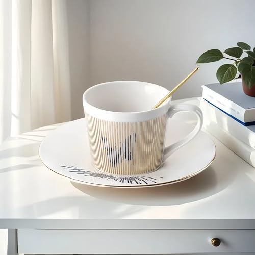 Old Craftsmen's Coffee Cup and Saucer Sets 8.45oz Unique Dynamic Mirage Reflection Tea Cup Luxury Porcelain Mirror Ceramic Mug Gifts for Cappuccino Espresso 250ml Butterfly by Old Craftsmen's - Used condition - Image 7