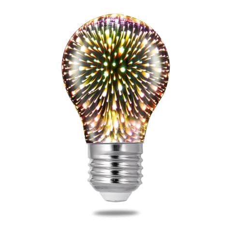 Porseme 3D LED A19 Bulb Decorative Light Bulb Fireworks Effect Glass Bulbs E26 Base 4W with Warm Light Shiny Decor for Home, Bedroom, Party (Pack of 1) Cover