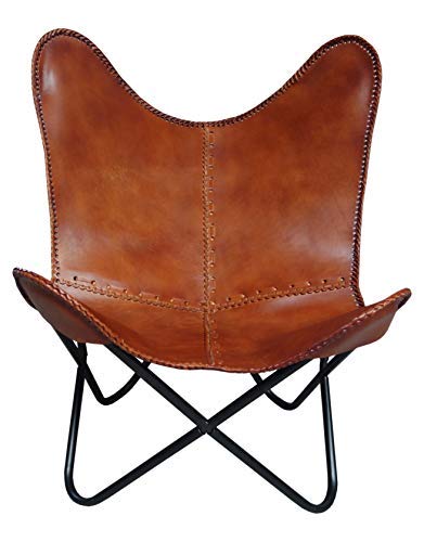 Preisvergleich Produktbild Bauhauschairs Butterfly Chair Spirit Leder Schmetterlingsstuhl Echtledersessel Retrolook Vintagedesign mittelbraun (Cognac)