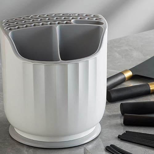plplaaoo Rotating Utensil Holder Multiple Compartments Plastic Kitchen Counter Knife Chopstick Rack Organizer for Cooking Utensils and Easy to Maintain 19.5 x 21.9cm - Image 2