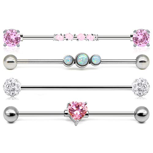 Briana Williams Piercing per l'industria Industriale in Acciaio Inossidabile Manometro Dritto da 38 mm con Piercing all'orecchio in Opalo CZ
